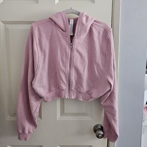 ALO Yoga Sweet Escape Hoodie Ballet Pink Cropped Zip-Up Jacket Hoodie Size S